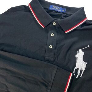 Ralph Lauren Long Sleeve Polo Shirt Big Pony Rugby Mens XL Black Red Preppy Dad